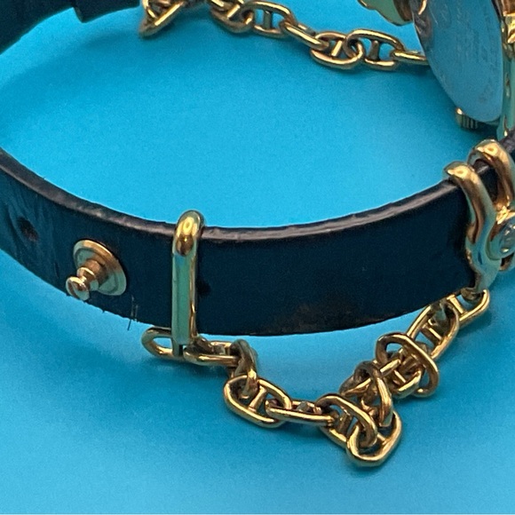 Gold-Tone Women's Watch with Black Leather Strap - Picture 14 of 14